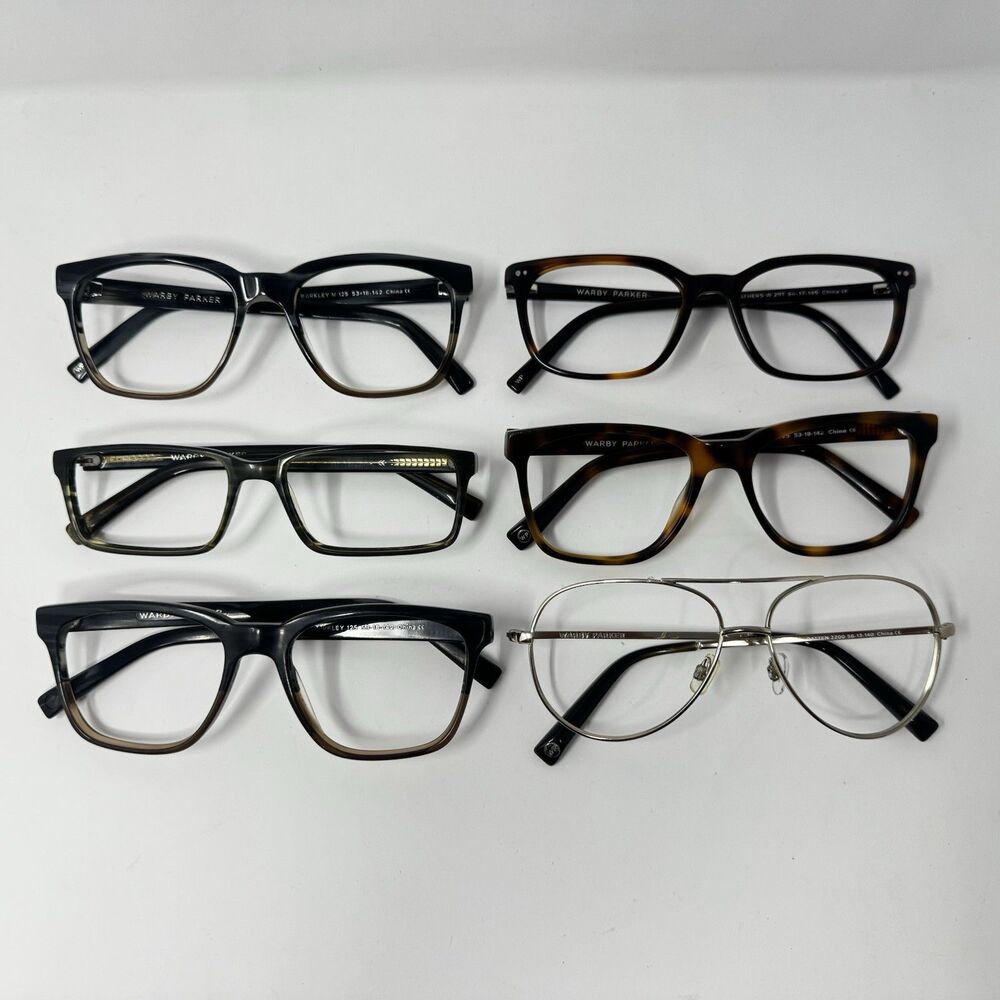 Warby Parker Eyeglass Frames Lot of 6 Mixed Styles Colors Sizes Frames Only
